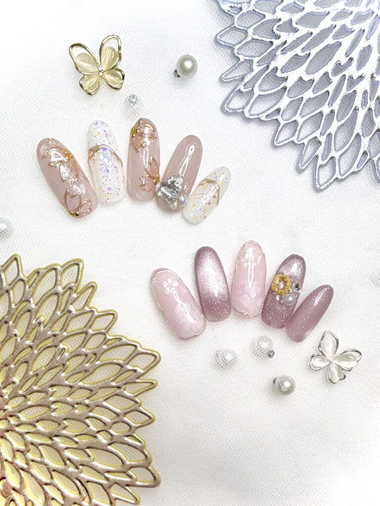 溝ノ口ネイルサロン　パラジェル　フィルイン　ネイル　マグネットネイル　オフィスネイル　シンプルネイル　　マグネットネイル 桜ネイル