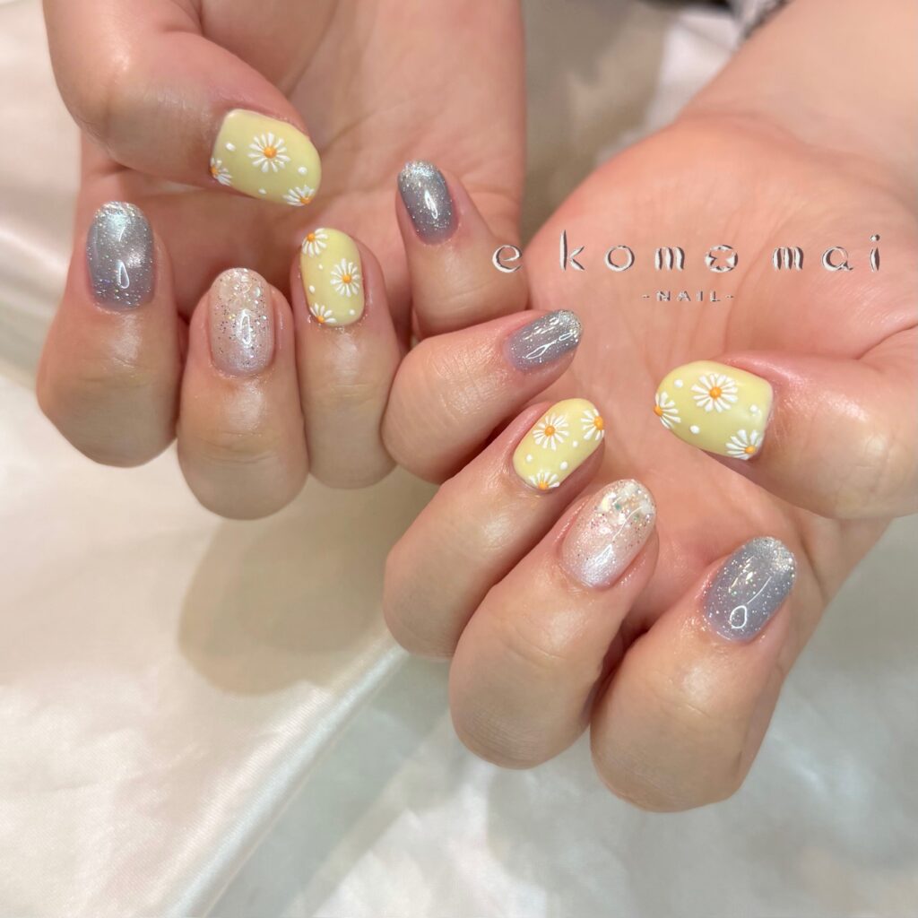 溝ノ口ネイルサロン パラジェル フィルイン 春ネイル マグネットネイル オフィスネイル シンプルネイル マグネットネイル お花ネイル