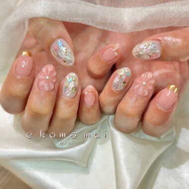 溝ノ口ネイルサロン　パラジェル　フィルイン　春ネイル　マグネットネイル　オフィスネイル　シンプルネイル　　マグネットネイル　手書きネイル　ミラーネイル