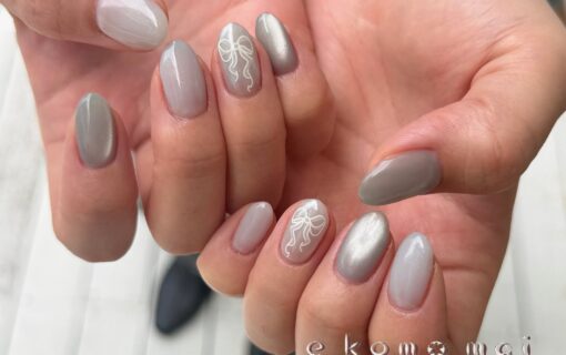 溝ノ口ネイルサロン　パラジェル　フィルイン　春ネイル　マグネットネイル　オフィスネイル　シンプルネイル　　マグネットネイル　リボンネイル