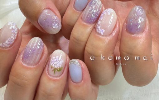 溝ノ口ネイルサロン　パラジェル　フィルイン　春ネイル　マグネットネイル　オフィスネイル　シンプルネイル　　マグネットネイル　紫陽花ネイル