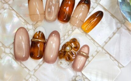 溝ノ口ネイルサロン　パラジェル　フィルイン　ネイル　マグネットネイル　オフィスネイル　シンプルネイル　　マグネットネイル 秋ネイル　べっ甲ネイル